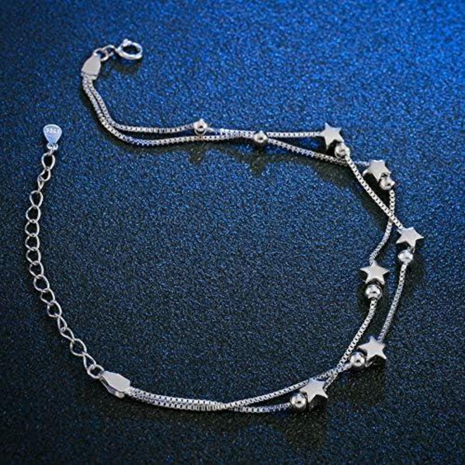 Damen Armband Elegant Perlen Sterne 925 Silber Armkettchen verstellbar Modeschmuck mit Schmuckverpackung