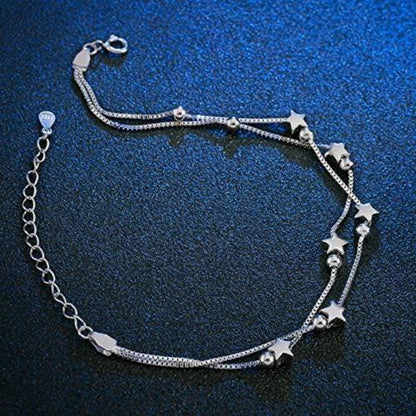 Damen Armband Elegant Perlen Sterne 925 Silber Armkettchen verstellbar Modeschmuck mit Schmuckverpackung