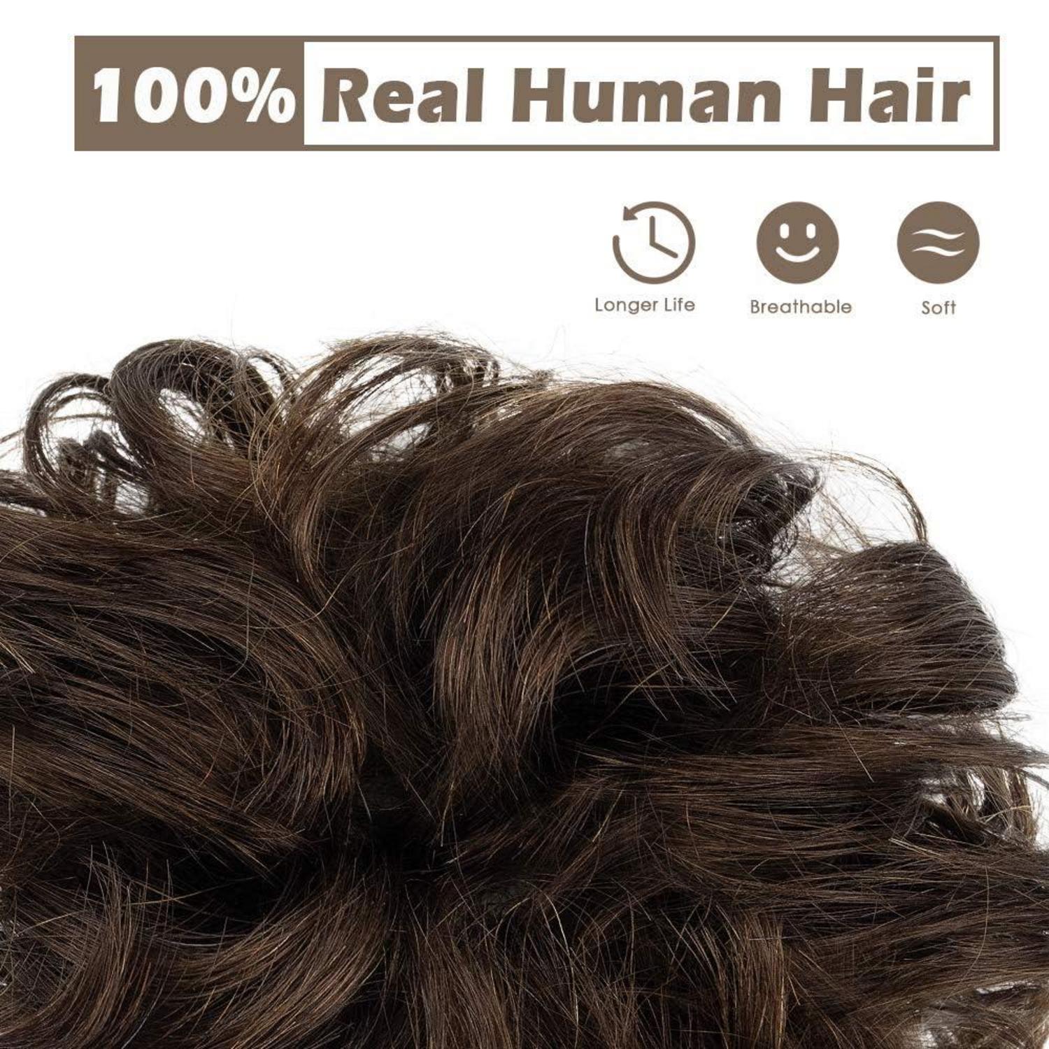 BARSDAR Haarteil Echthaar Haargummi 100% Echthaar Gelockt Unordentlicher Dutt Hochsteckfrisuren 4# Braun