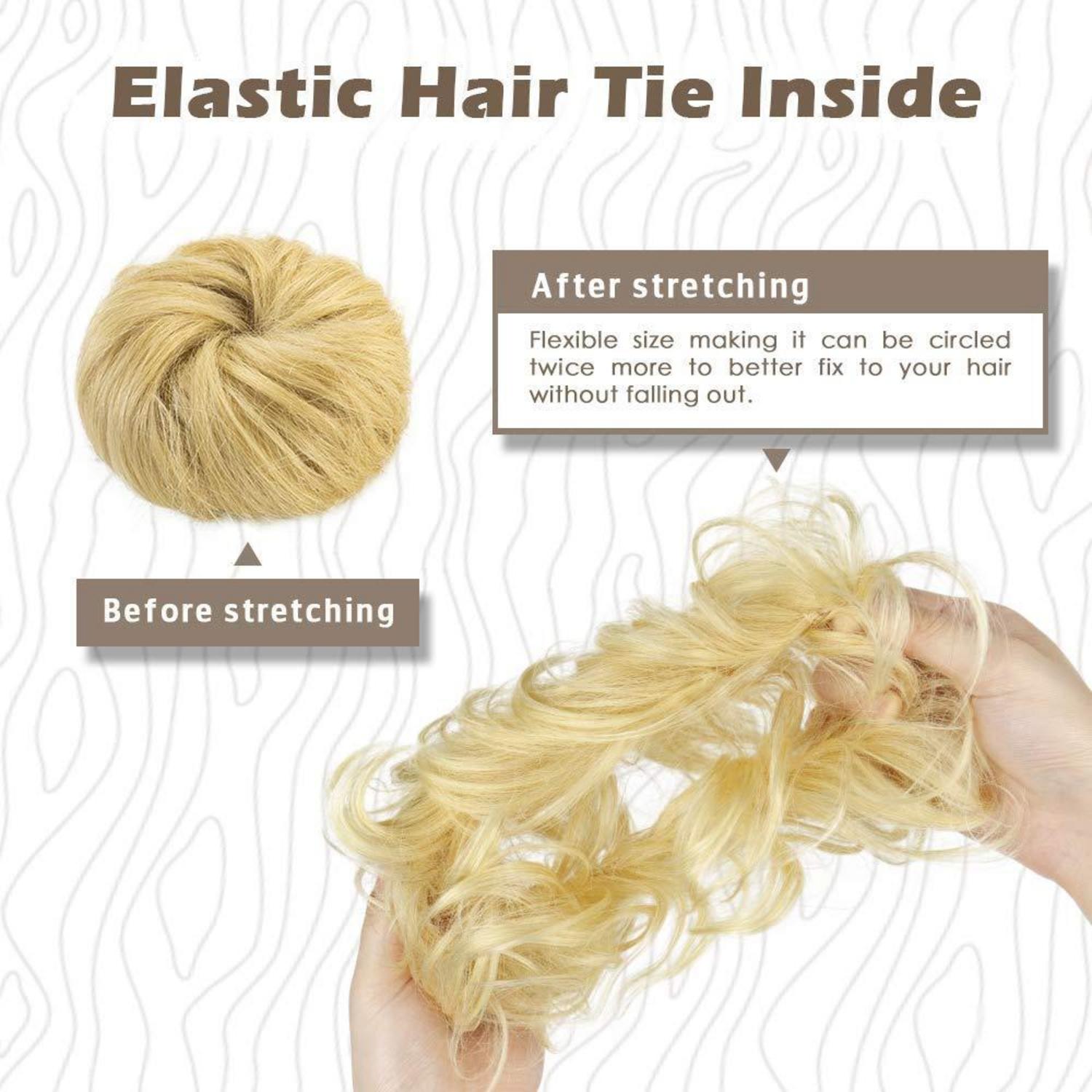 Echthaar Haarteil Haargummi Gelockt Unordentlicher Dutt 613# Hellbleichblond