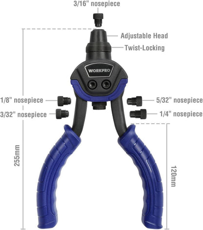 WORKPRO Nietzange Set 5-in-1 Blindnietzange 250mm 100 Nieten