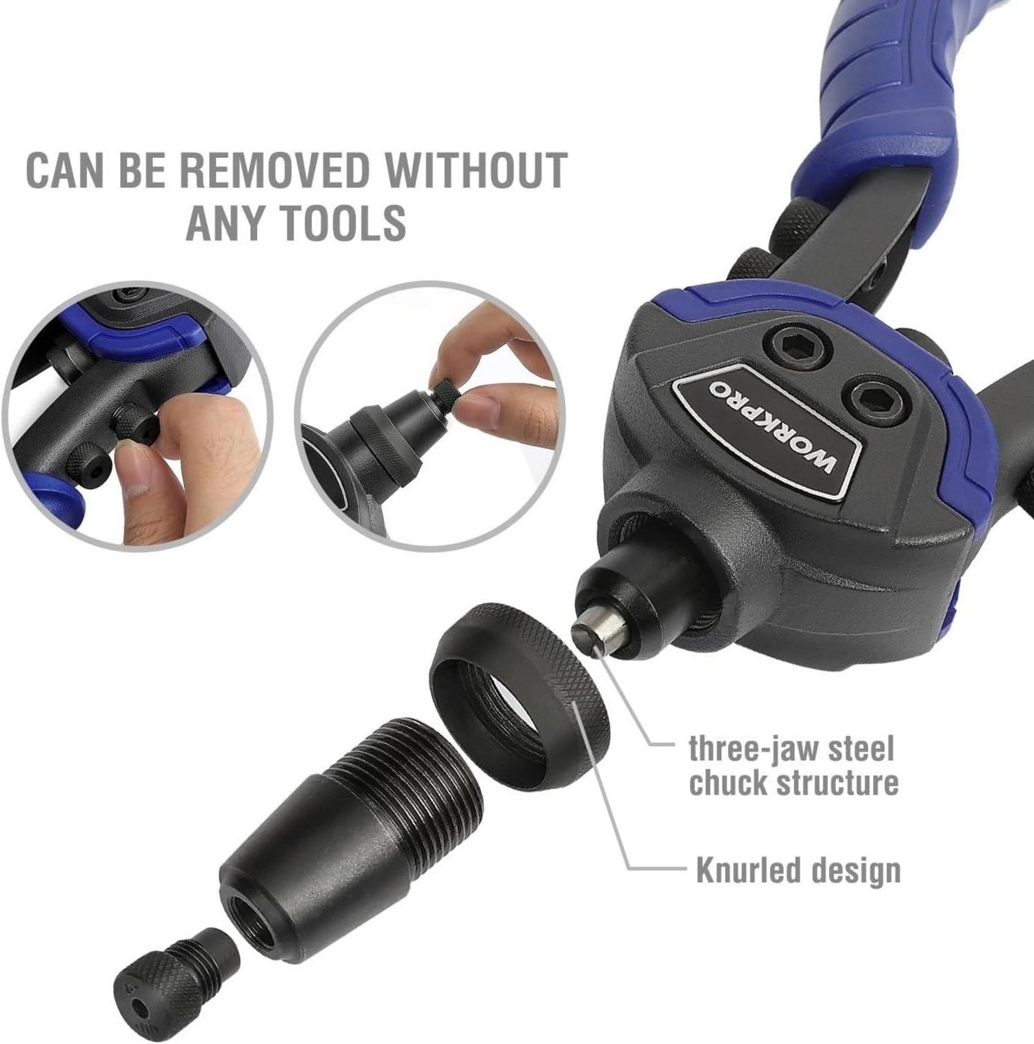 WORKPRO 5-in-1 Nietzange Set 250mm mit 5 Mundstücken und 100 Nieten