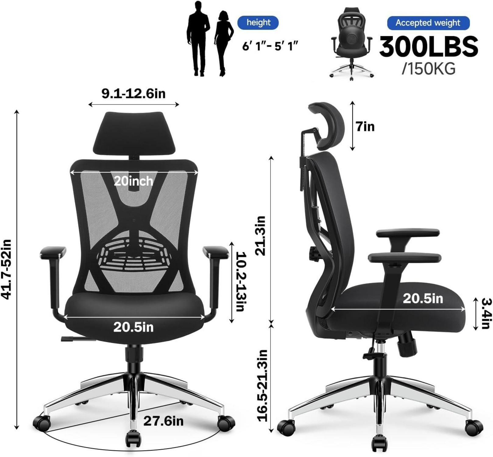 Ergonomischer Bürostuhl mit Lendenwirbelstütze, Kopfstütze & Armlehne