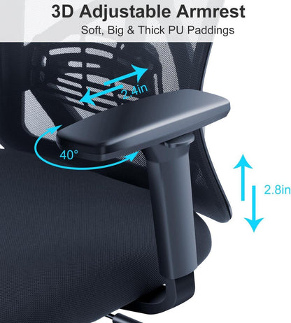Bürostuhl Ergonomisch Verstellbare Lendenwirbelstütze Kopfstütze & 3D Armlehne