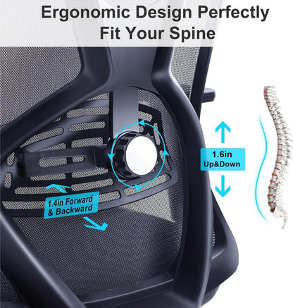 Ergonomischer Bürostuhl mit Lendenwirbelstütze, Kopfstütze & 3D Armlehne