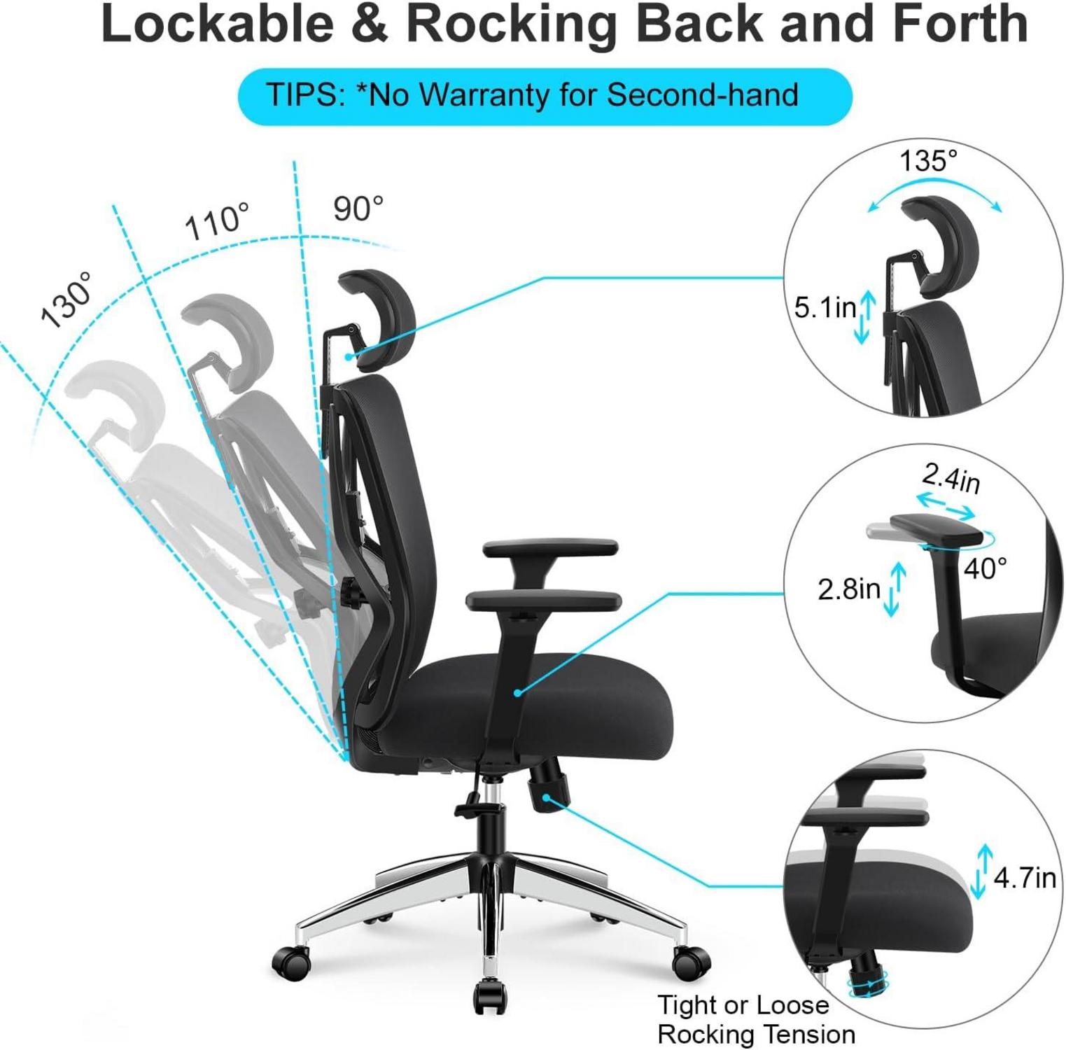 Ergonomischer Bürostuhl mit Lendenwirbelstütze, Kopfstütze & 3D Armlehne