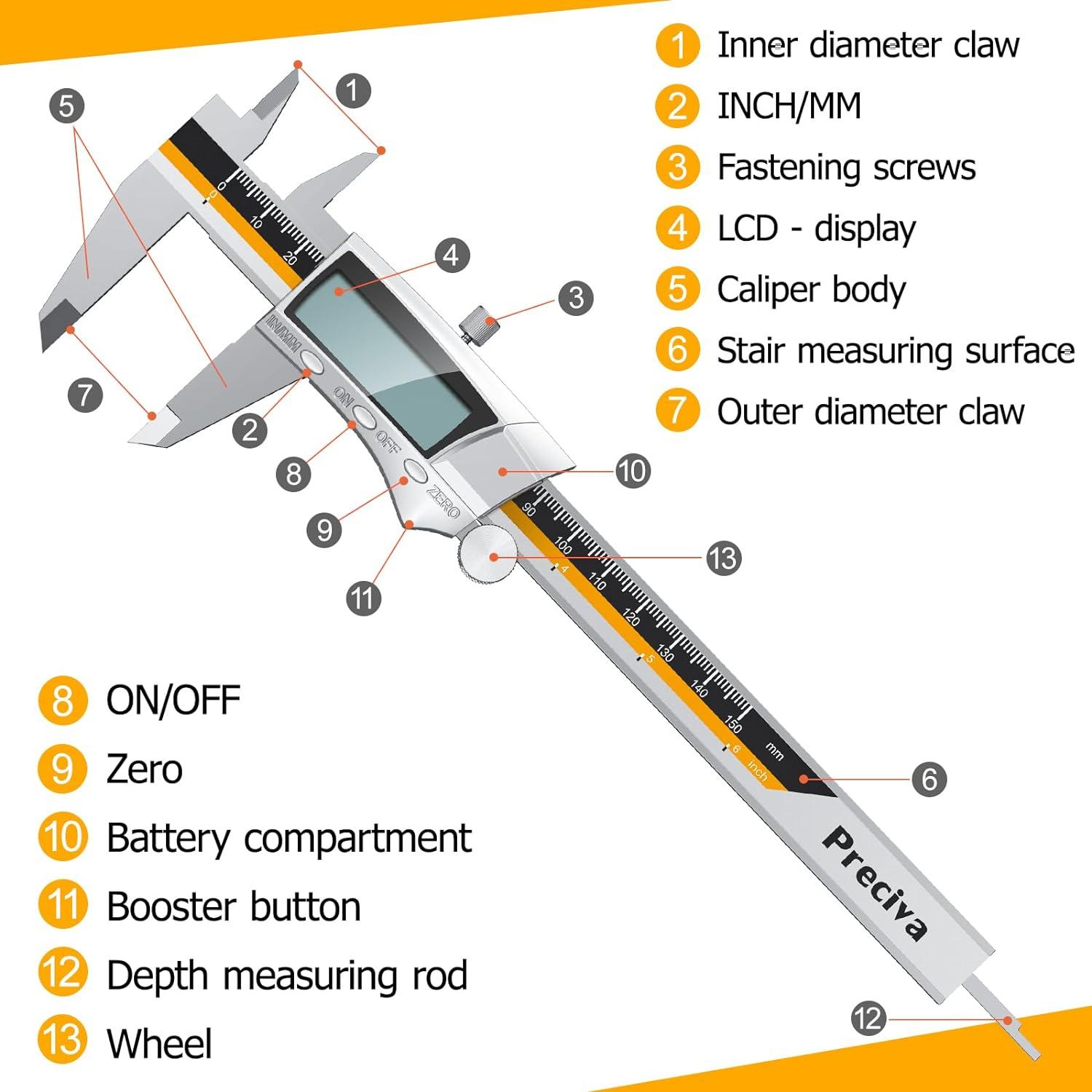 Digitaler Messschieber 150 mm Profi Edelstahl IP54, größeres Display