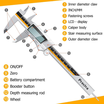 Digitaler Messschieber 150 mm Profi Edelstahl IP54, größeres Display