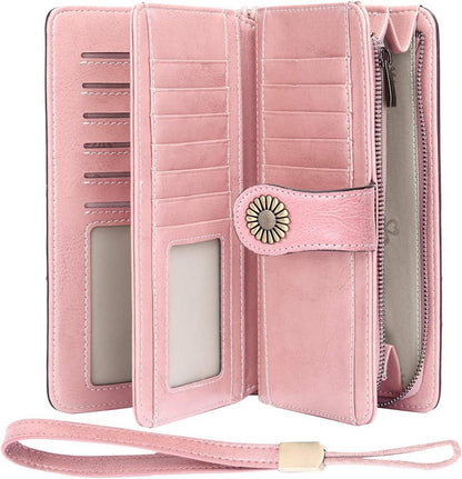 Geldbörse Damen Leder RFID Schutz Viele Fächer XXL Pink