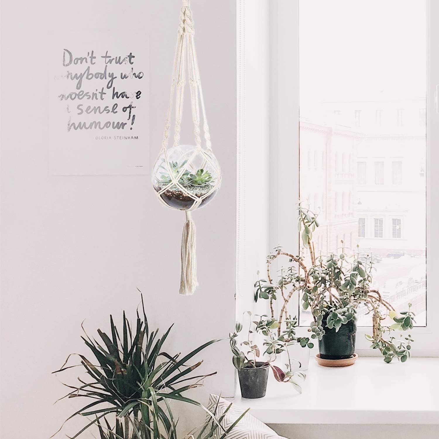 YHmall Makramee Blumenampel 3er Set hängend 105 cm Baumwollseil Innen Außen