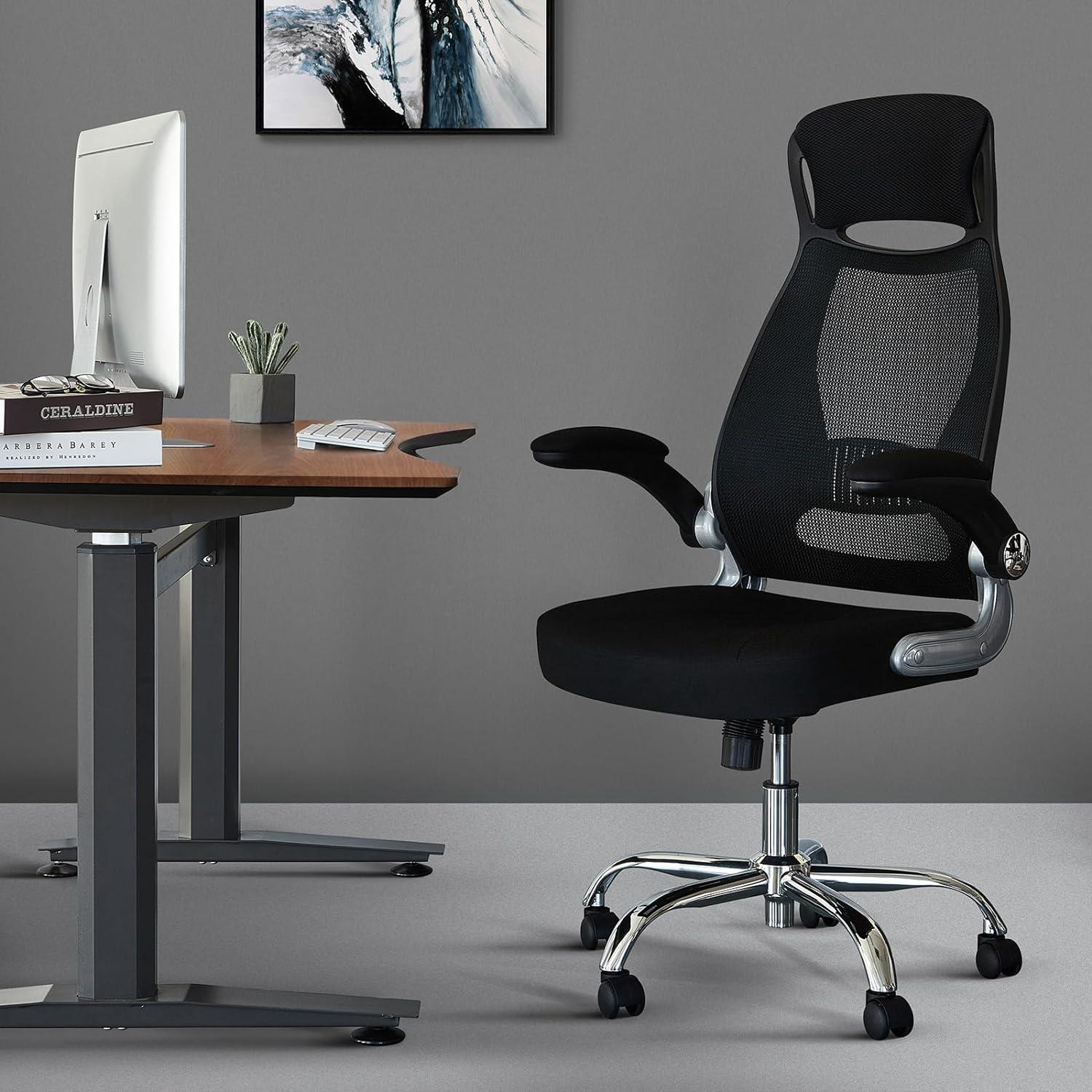 Bürostuhl Ergonomisch mit Kopfstütze Armlehnen Wippfunktion Schwarz 64x64x127.5cm