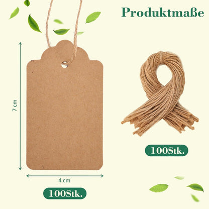 100 Stk. Geschenkanhänger Kraftpapier Tags Rechteck