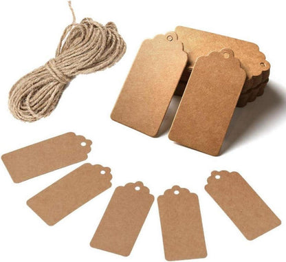 100 Stk. Kraftpapier Geschenkanhänger Rechteck Jute-Schnur
