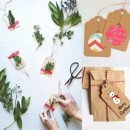 100 Stk. Kraftpapier Geschenkanhänger Rechteck Jute-Schnur Hochzeit DIY