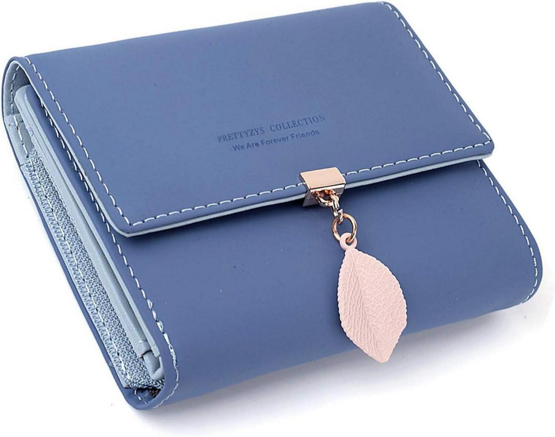 Geldbeutel Damen Kunstleder Portemonnaie klein Fächer Blau