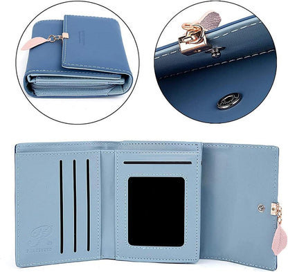 Kleines Damen Portemonnaie Kunstleder Blau mit vielen Fächern