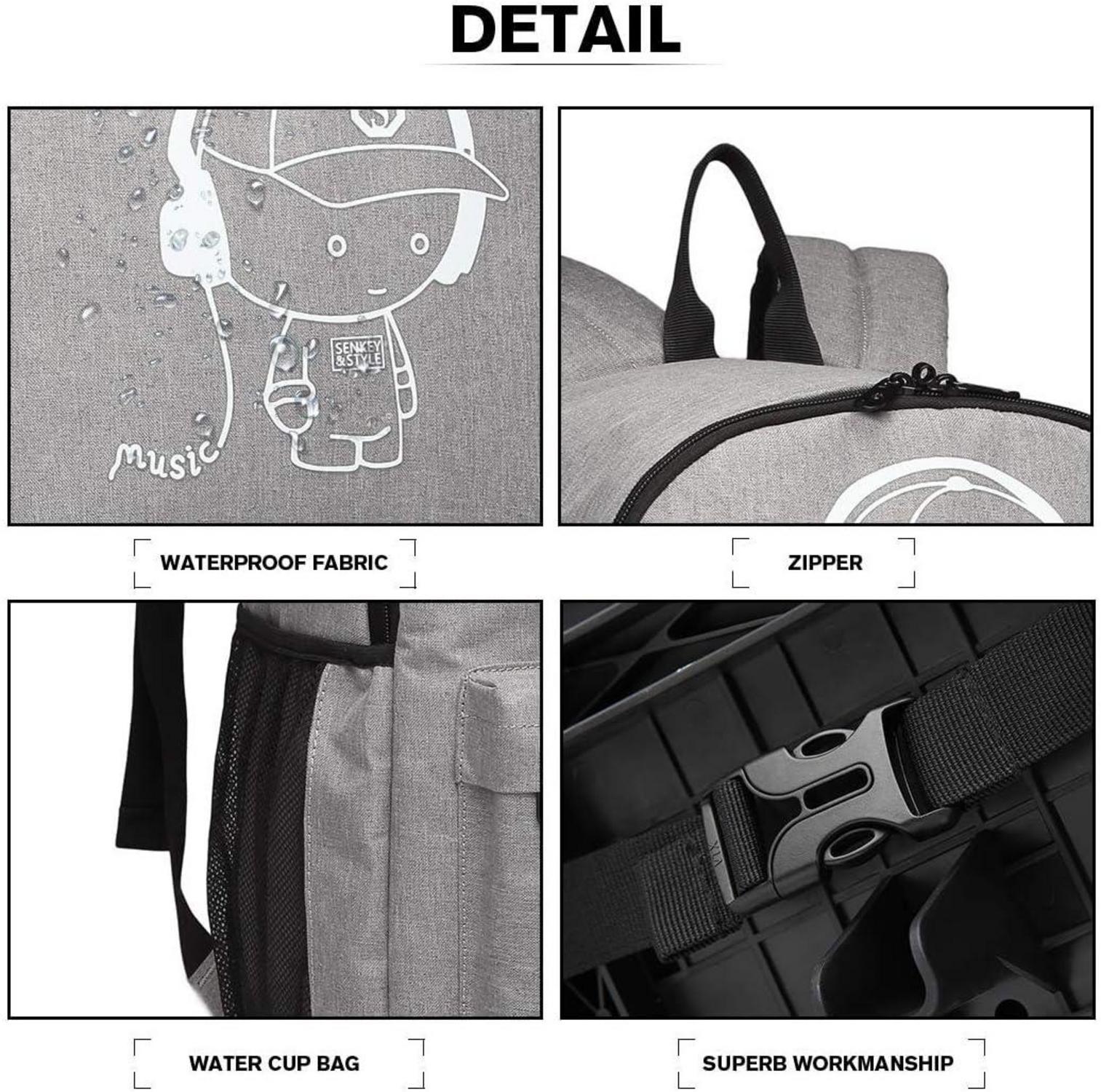 KONO Kinderrucksack Schulrucksack mit Rädern und Leuchtstreifen Grau