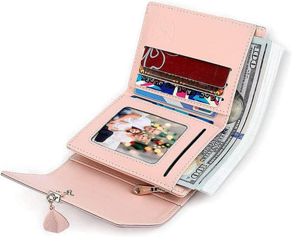Kleines Portemonnaie Damen Kunstleder Rosa Hellrosa mit Blattdekor