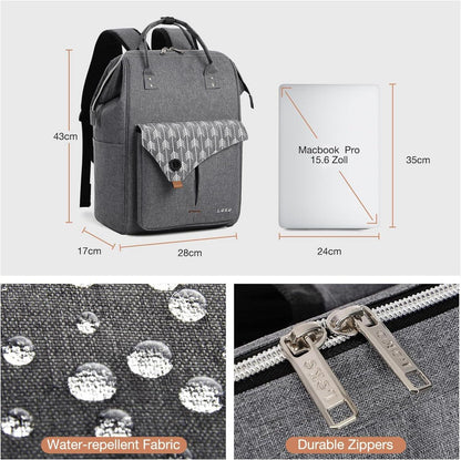 Lekesky Damen Rucksack mit Laptopfach und Anti-Diebstahl Tasche 15.6 Zoll Grau
