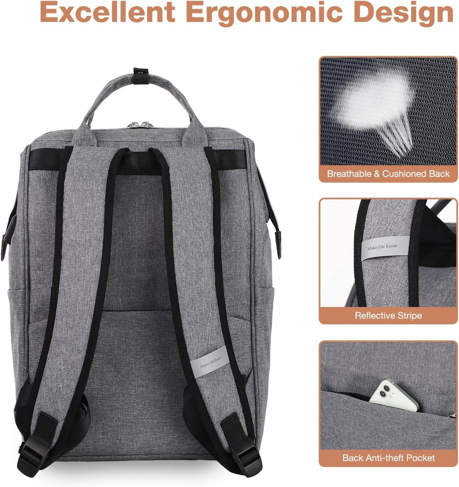 Lekesky Damen Rucksack mit Laptopfach und Diebstahlschutz Grau 15.6 Zoll