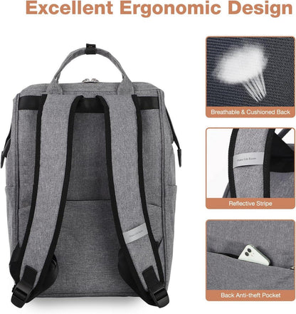 Lekesky Damen Rucksack mit Laptopfach und Diebstahlschutz Grau 15.6 Zoll