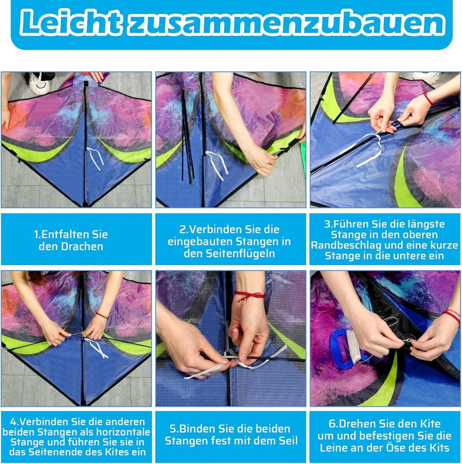 Anpro Drachen Einleiner für Kinder und Erwachsene, Flugdrachen mit langem