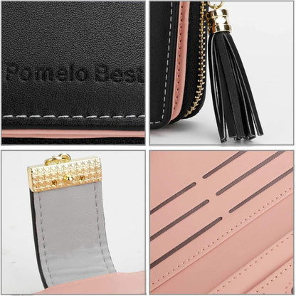 Damen Geldbörse Schwarz Leder Scheckheft 11 Kartenfächer 19,5x10,5x2,5 cm