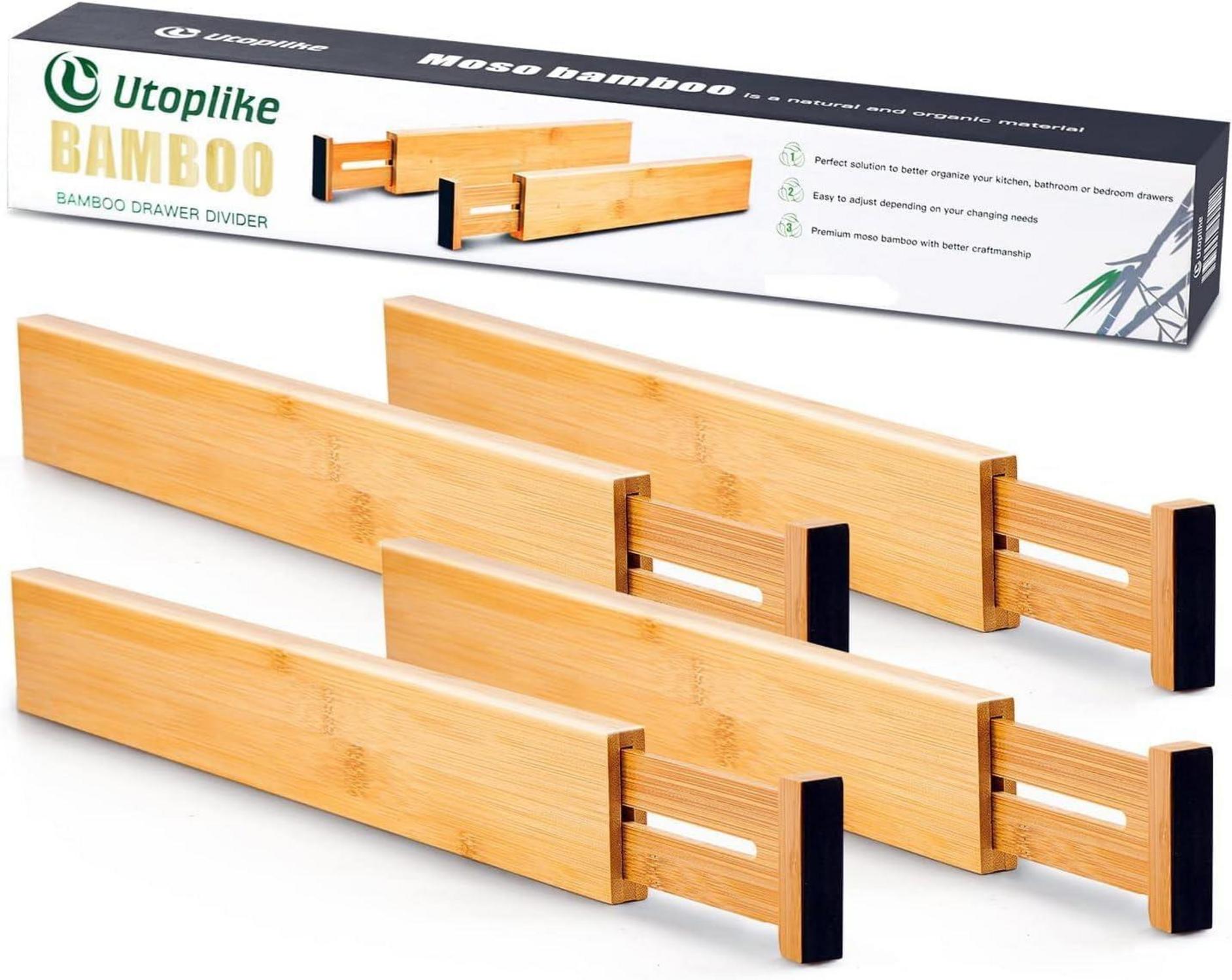 4er Set Bambus Schublade Teiler verstellbar Organizer Federbelastet