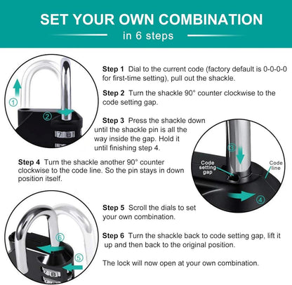 Zahlenschloss mit 4-stelliger Kombination für Fitnessstudio und Schule