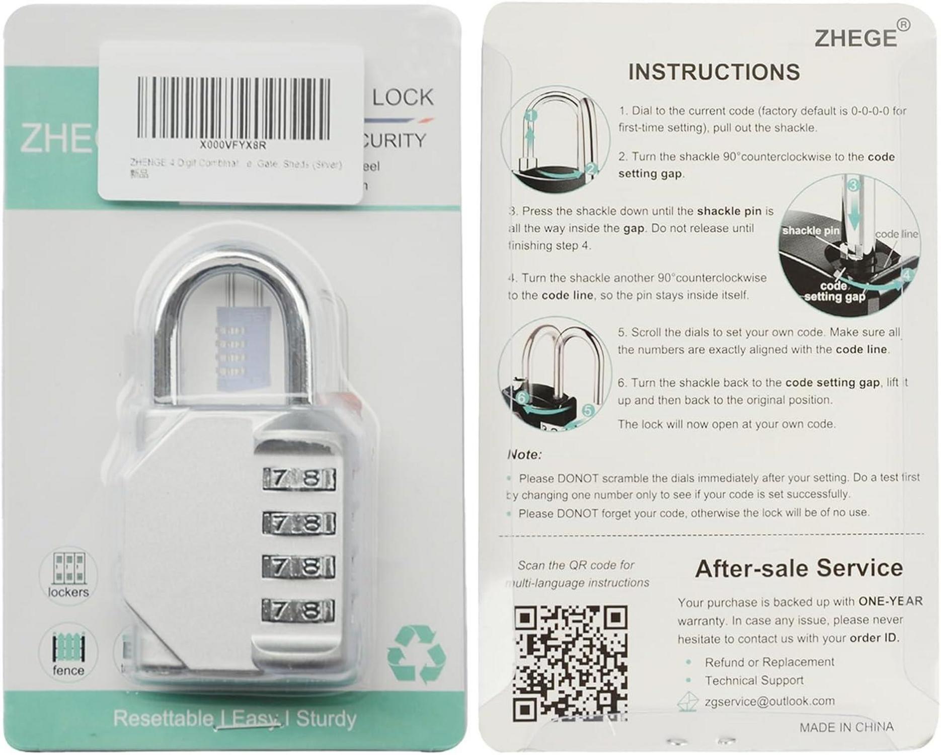 ZHEGE 4-stelliges Zahlenschloss für Fitnessstudio und Schule Silber