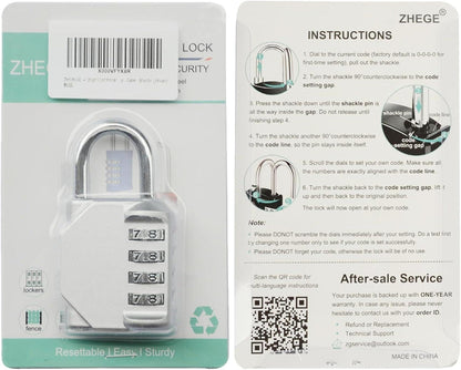 ZHEGE 4-stelliges Zahlenschloss für Fitnessstudio und Schule Silber