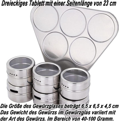 Gewürzdosen Set Edelstahl Glas Magnetisch 6-teilig
