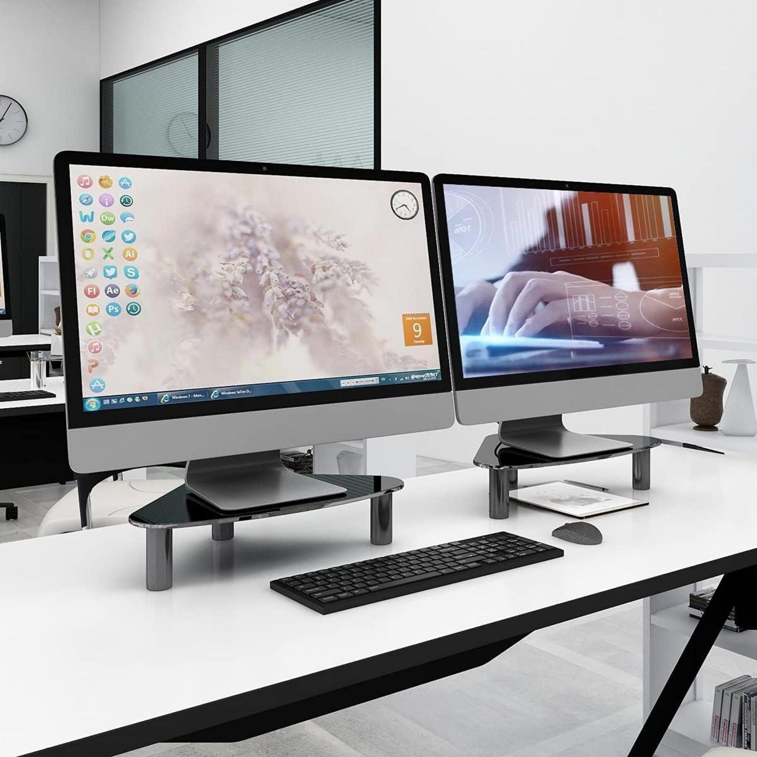 Monitor Ständer Universal Höhenverstellbar Glas Aufsatz Tischständer