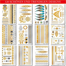 Temporäre Metallic Klebe-Tattoos in Gold, Silber, Schwarz