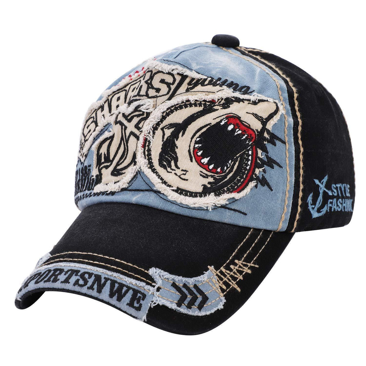 Baseball Cap Damen Herren Hai Patch Vintage Baumwolle