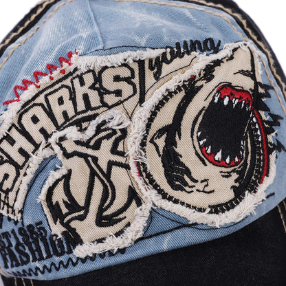 Baseball Cap Damen Herren Hai Patch Vintage Baumwolle