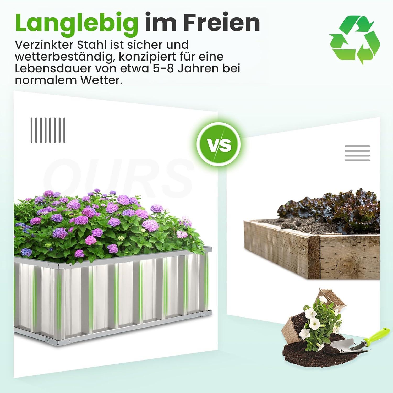 Hochbeet Metall 174x90x30cm Pflanzkübel Blumenkasten Verzinkter Stahl