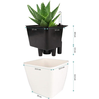 T4U 13cm Blumentopf Weiß Plastik Selbsbewässernd Eckig