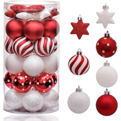 35tlg. Christbaumkugeln Set 5cm Plastik Weihnachtskugeln Rot