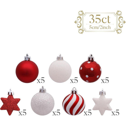 35tlg. Christbaumkugeln Set 5cm Plastik Weihnachtskugeln Rot