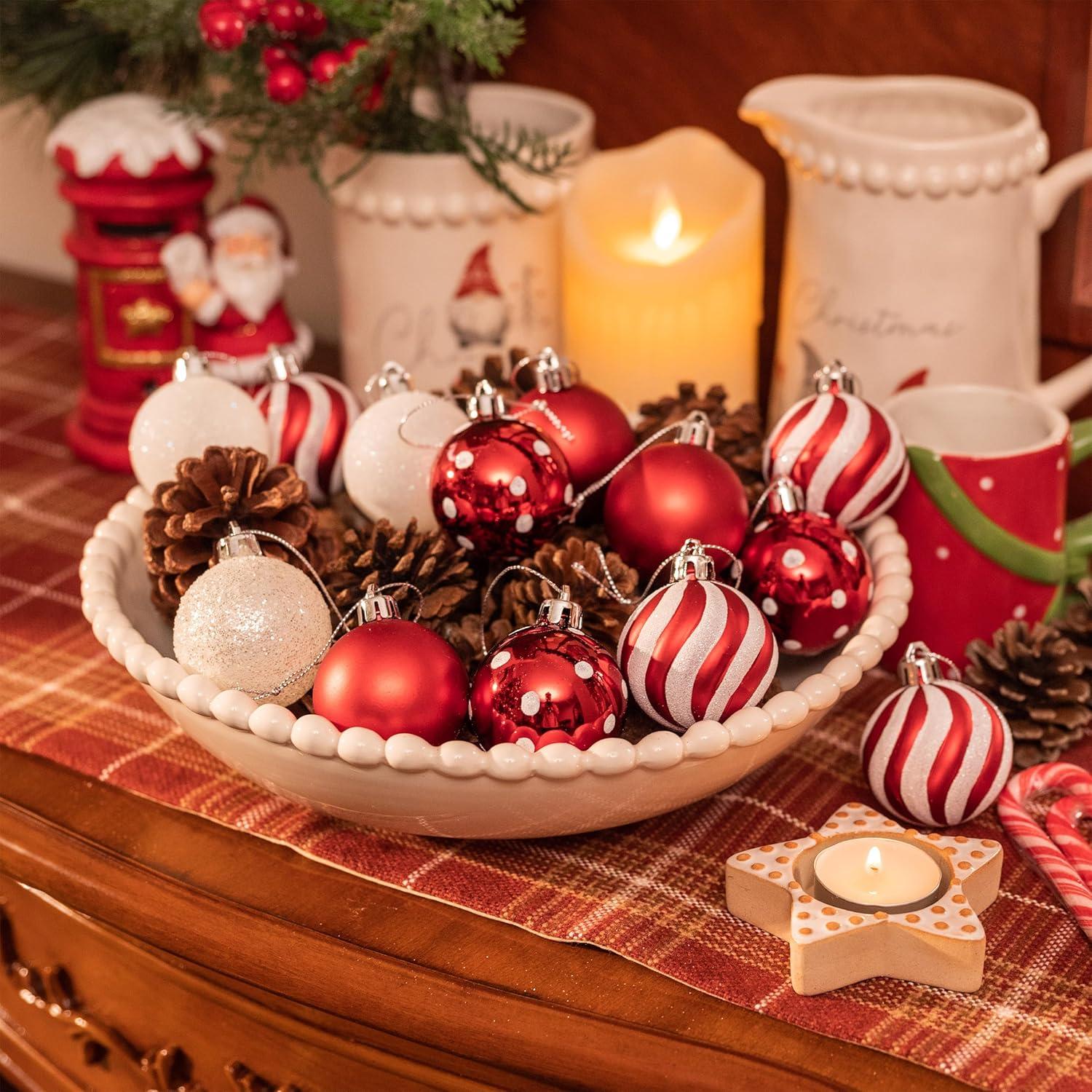 35tlg. Weihnachtskugeln Set Plastik Christbaumkugeln 5cm Rot Weiss