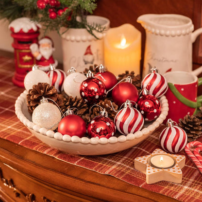 35tlg. Weihnachtskugeln Set Plastik Christbaumkugeln 5cm Rot Weiss