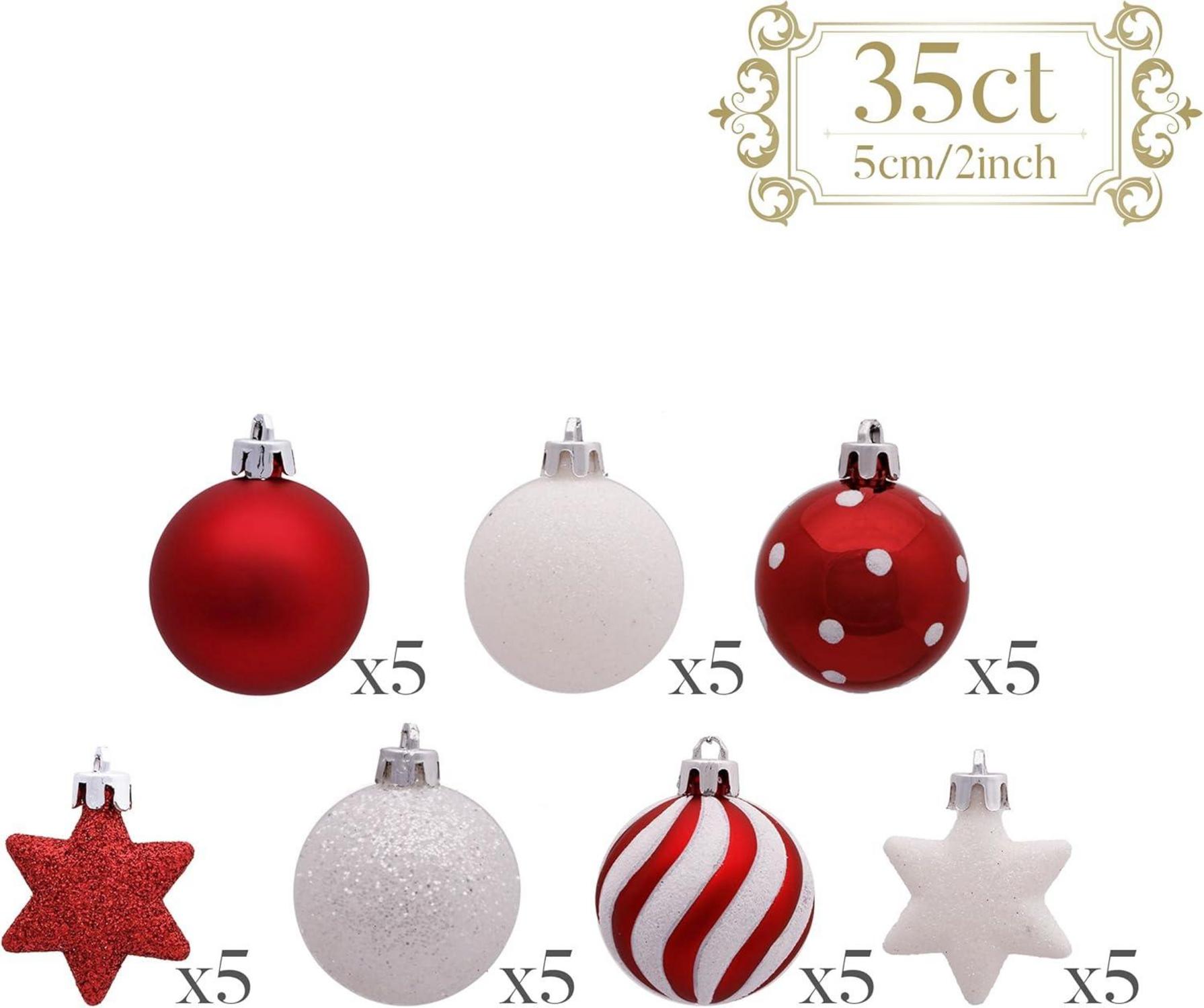 Weihnachtskugeln Set 35tlg. 5cm Plastik Christbaumkugeln Rot Weiss
