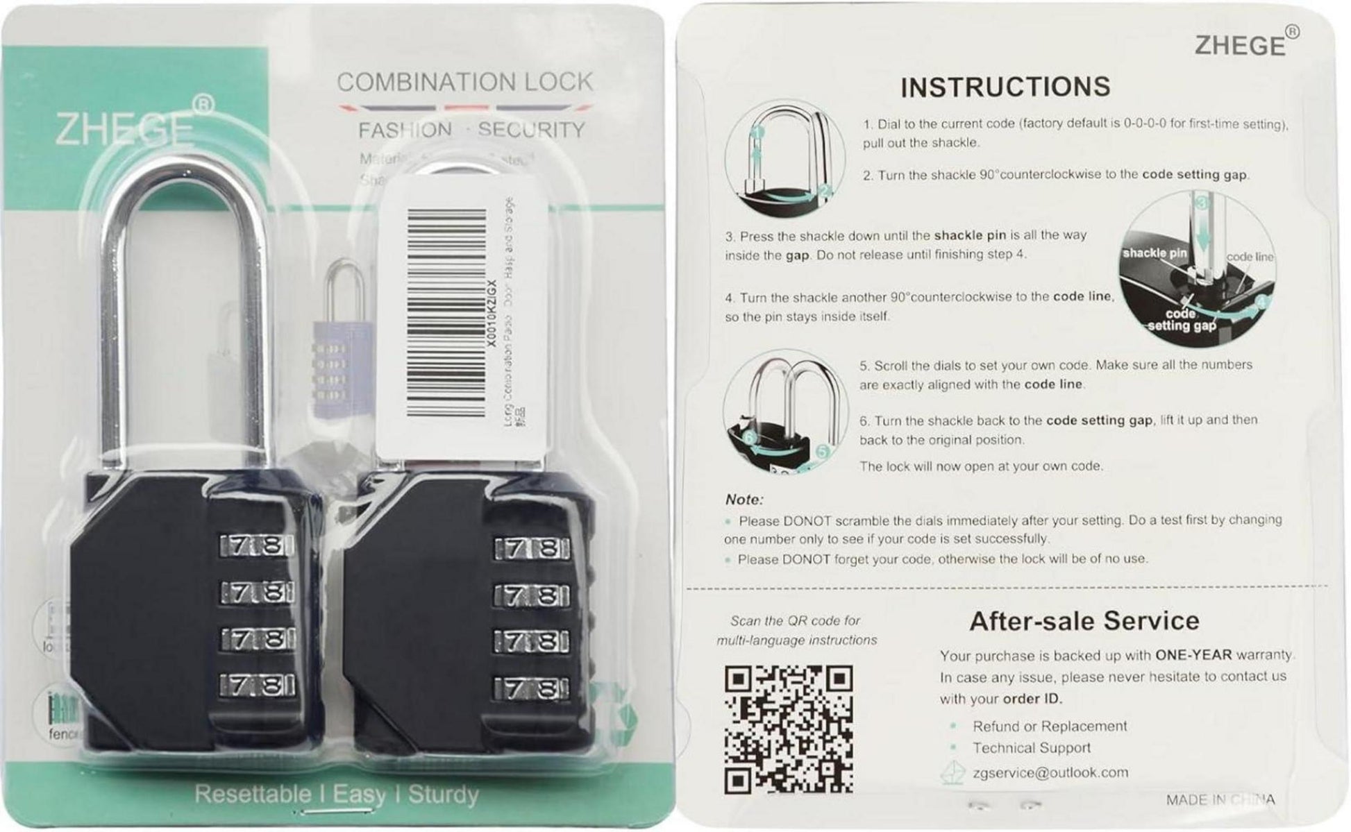 ZHEGE Vorhängeschlösser Zahlenschloss 2 Stücke 4 Stellig Wetterfest Schwarz