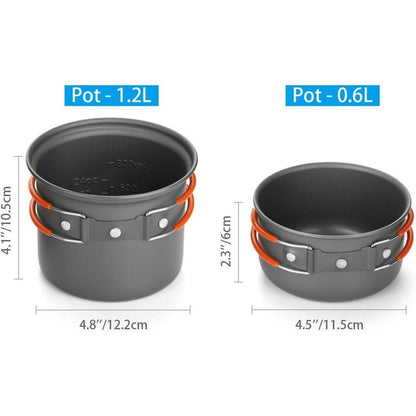 Odoland Campinggeschirr Set 6-teilig mit Gaskocher Aluminum
