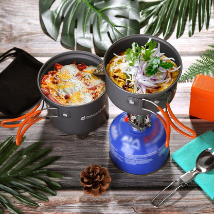 Odoland Campinggeschirr Set 6-teilig mit Gaskocher Aluminum