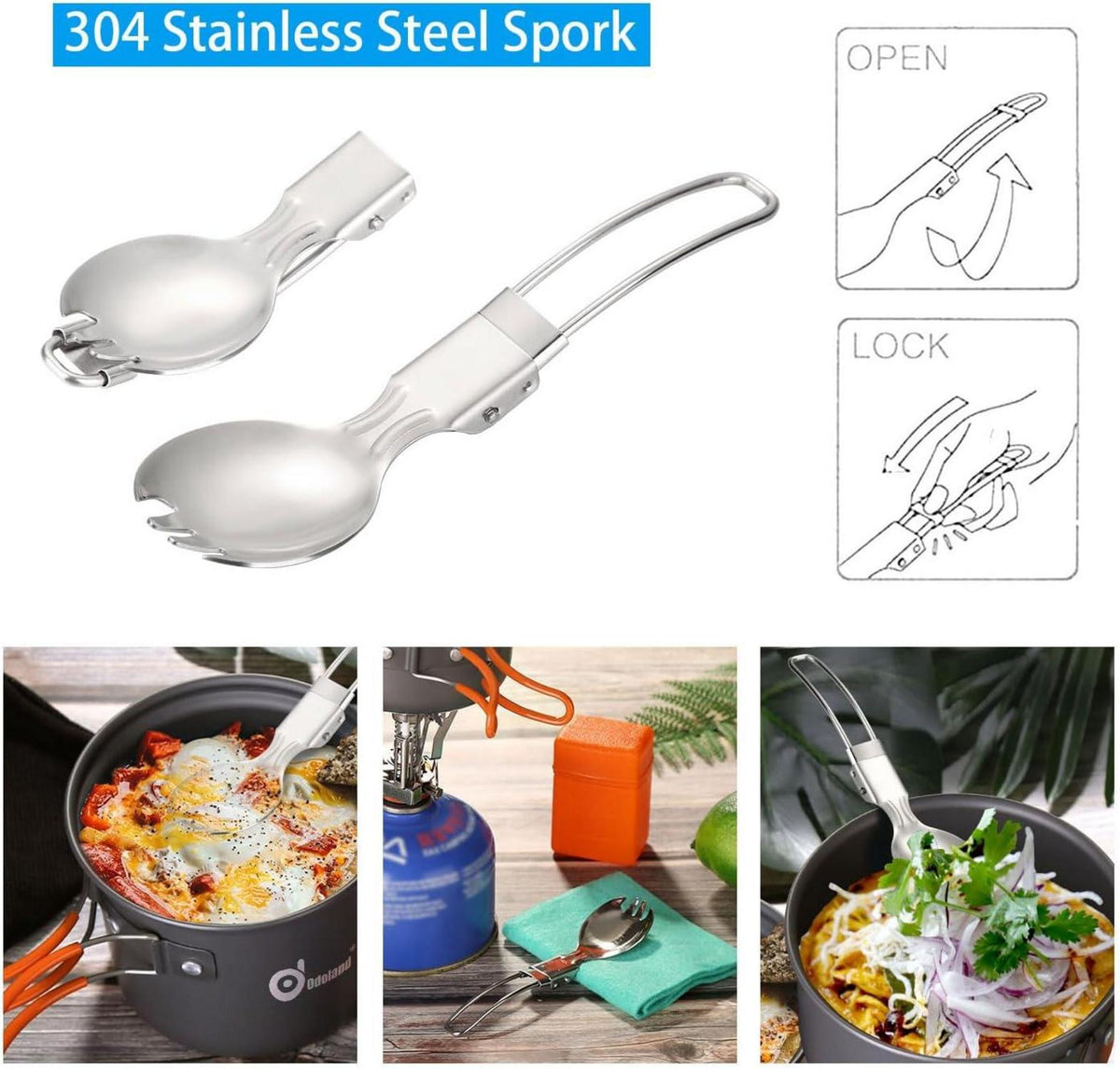 Odoland Camping Geschirr Set 6-teilig mit Mini Campingkocher und Aluminiumtöpfen