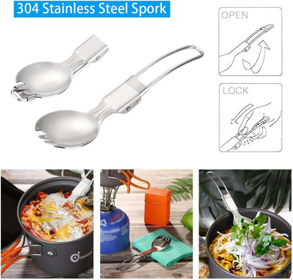 Odoland Camping Geschirr Set 6-teilig mit Mini Campingkocher und Aluminiumtöpfen