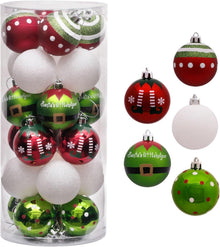 24er Set Weihnachtskugeln 6 cm Rot Grün Weiß bruchsicher