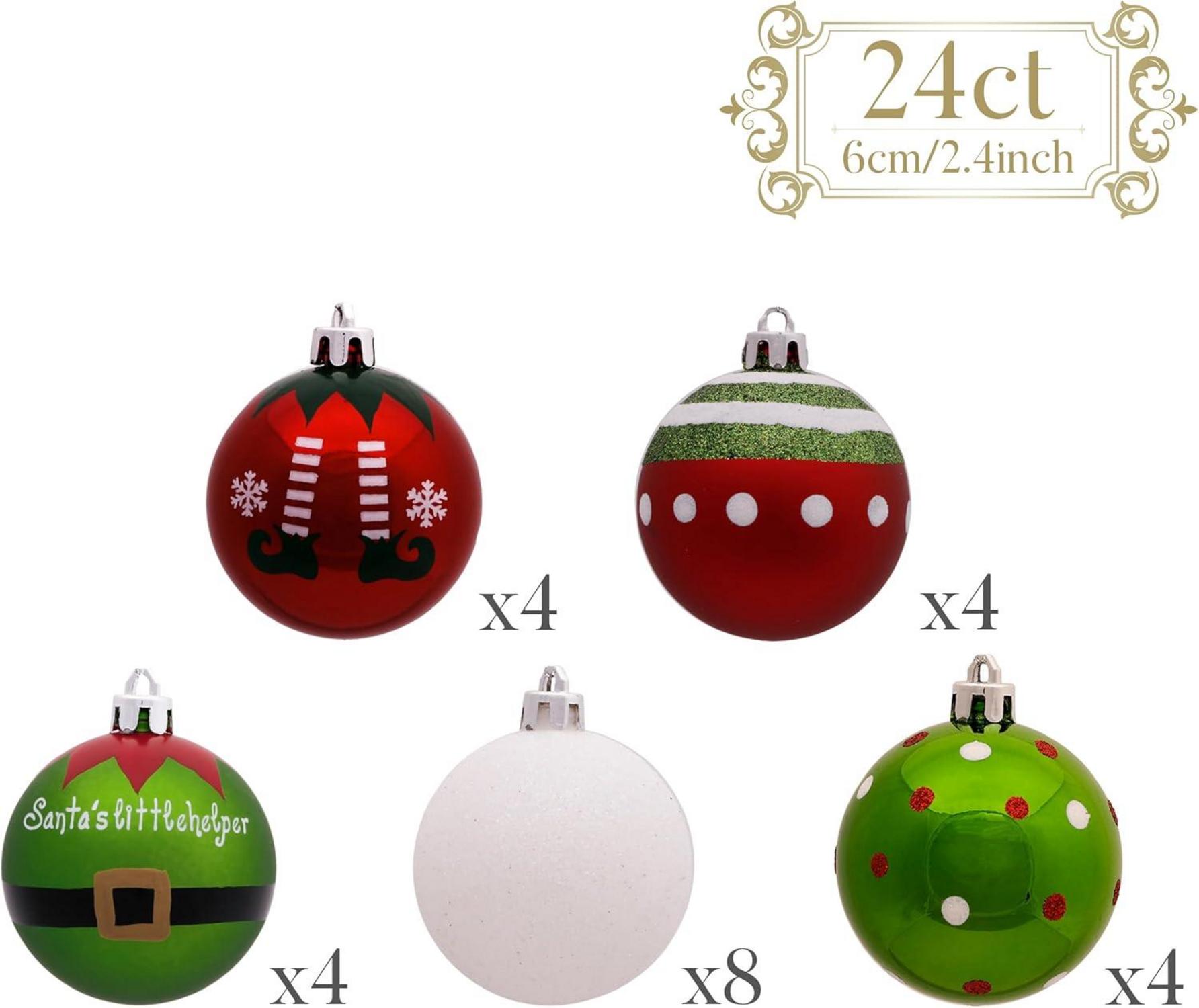 Weihnachtskugeln 6cm Elfe Rot Grün Weiß bruchsicher 24 Stück